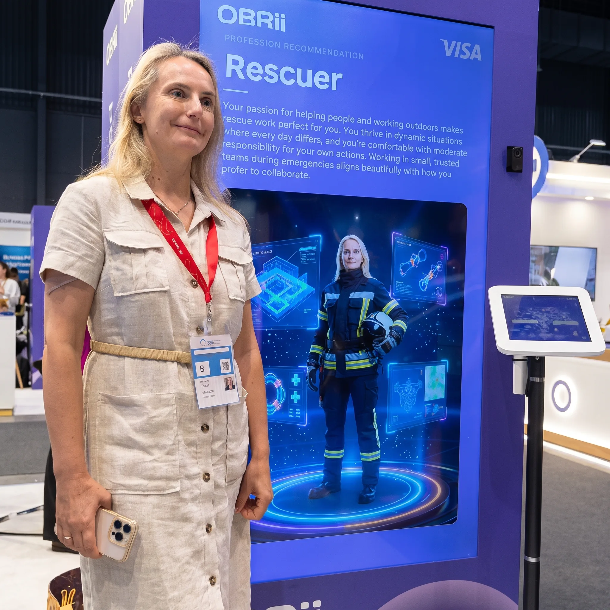 OBRii AI profession recommendation kiosk at a Visa stand